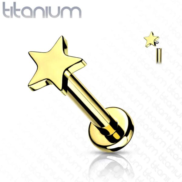 Intern geschroefde labret piercing van titanium met sterretje - Afbeelding 6