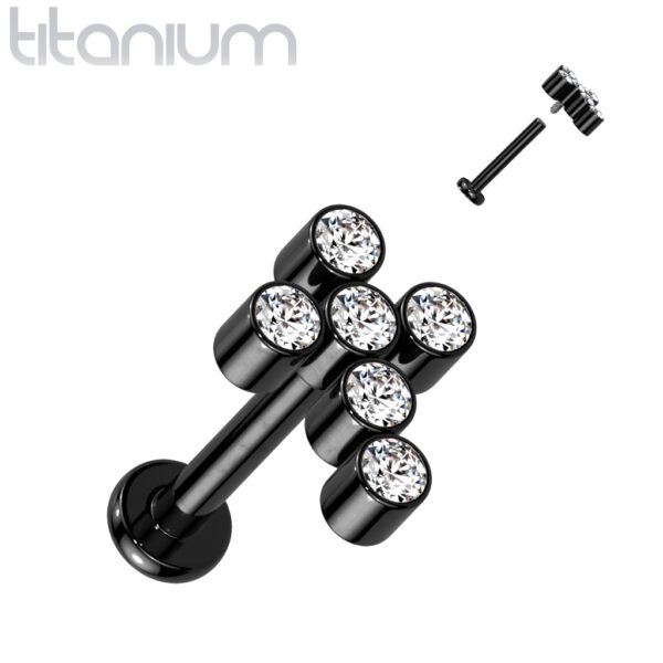Titanium intern geschroefde labret piercing met CZ steentjes in kruis - Afbeelding 8