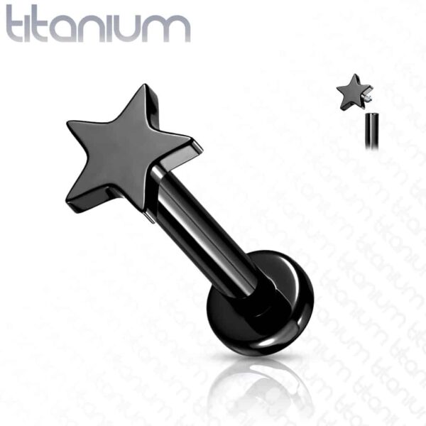Intern geschroefde labret piercing van titanium met sterretje - Afbeelding 7