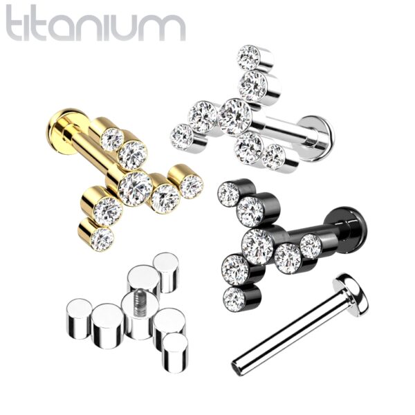 Titanium intern geschroefde labret piercing met CZ steentjes in wervelende krul
