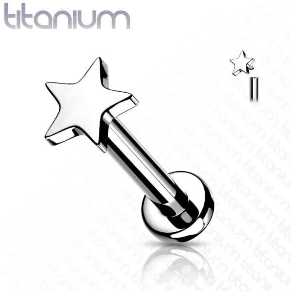 Intern geschroefde labret piercing van titanium met sterretje - Afbeelding 8