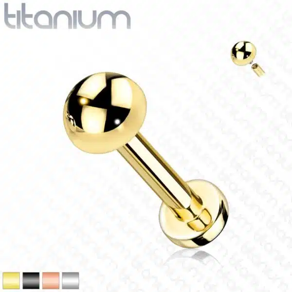 Intern geschroefde labret piercing van titanium met koepel top