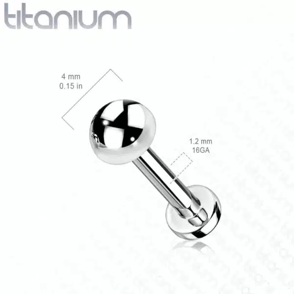 Intern geschroefde labret piercing van titanium met koepel top - Afbeelding 2