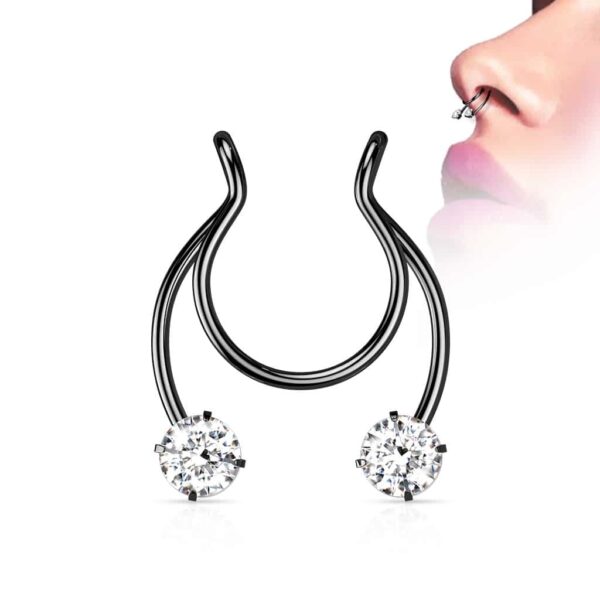 Fake clip-on piercing met twee glinsterende steentjes - Afbeelding 4