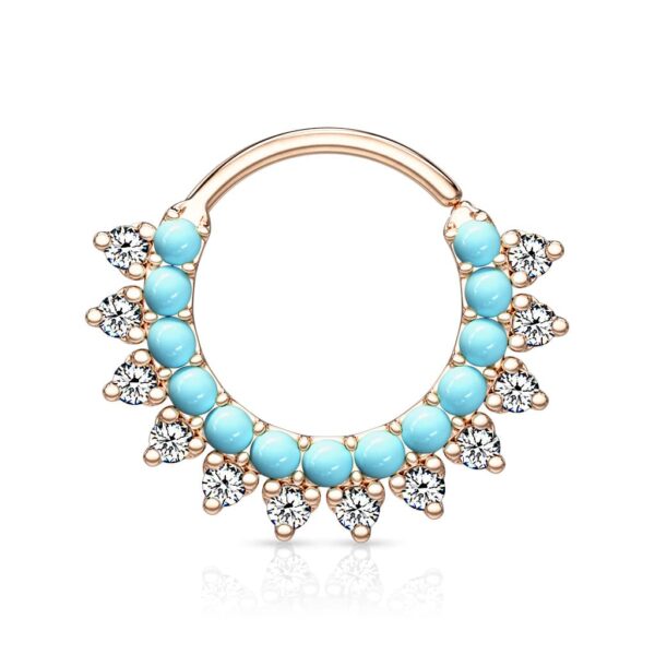 Piercing ring met turquoise en heldere CZ steentjes - Afbeelding 9