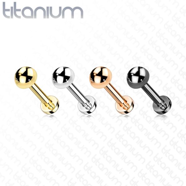 Intern geschroefde labret piercing van titanium met koepel top - Afbeelding 3