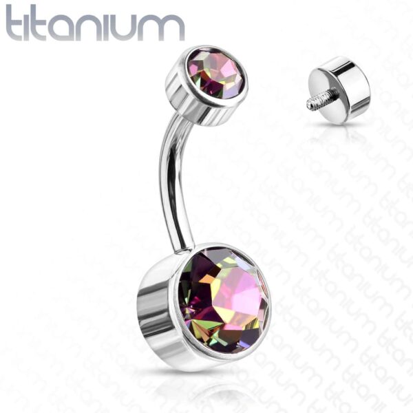 Titanium navelpiercing met dubbel rond Swarovski kristal in verschillende kleuren - Afbeelding 5
