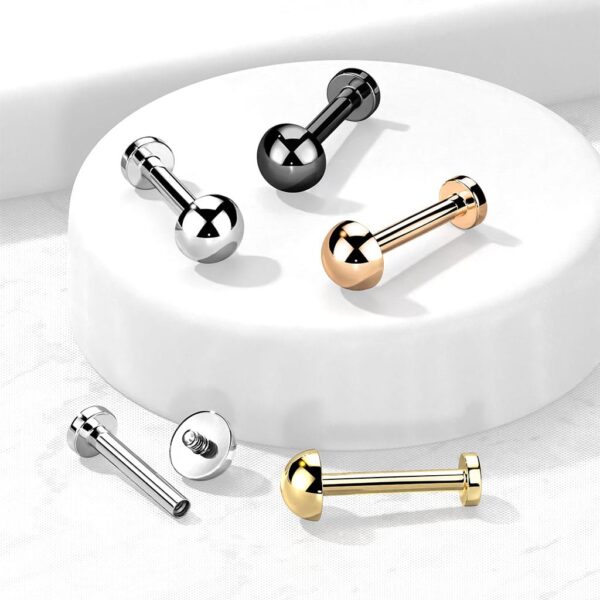 Intern geschroefde labret piercing van titanium met koepel top - Afbeelding 5