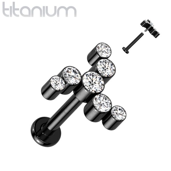 Titanium intern geschroefde labret piercing met CZ steentjes in wervelende krul - Afbeelding 8
