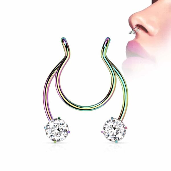 Fake clip-on piercing met twee glinsterende steentjes - Afbeelding 5
