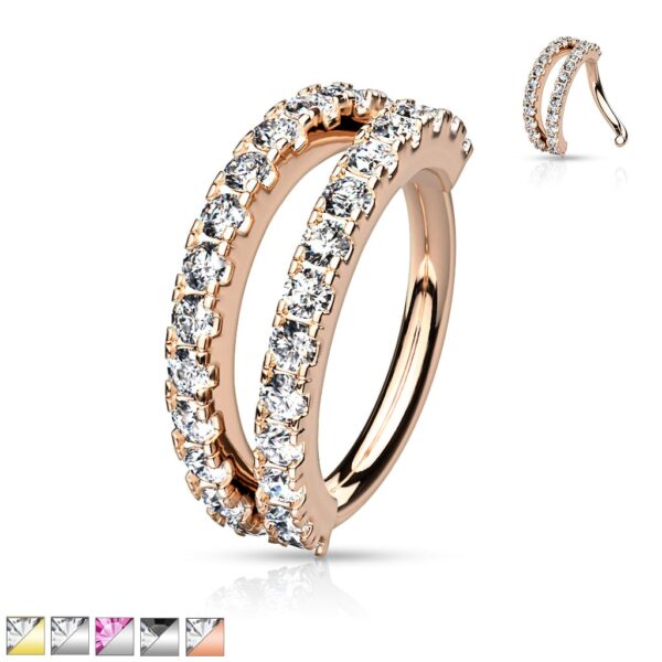 Dubbele piercing ring met ingelegde CZ steentjes