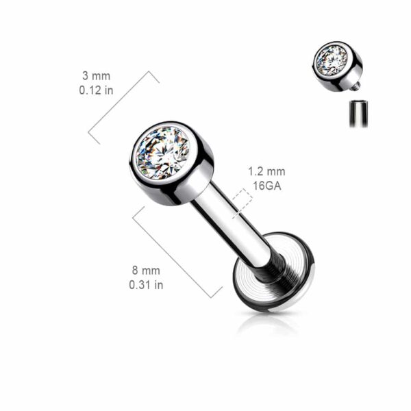 Intern geschroefde labret piercing van titanium met kristal in verschillende kleuren - Afbeelding 2