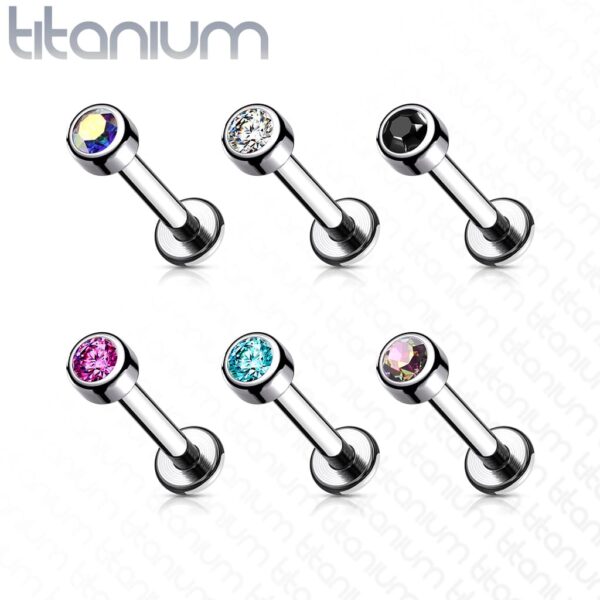 Intern geschroefde labret piercing van titanium met kristal in verschillende kleuren - Afbeelding 3