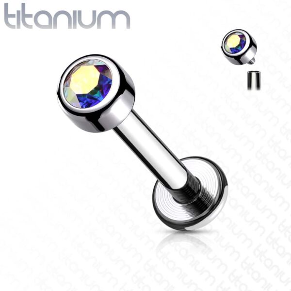 Intern geschroefde labret piercing van titanium met kristal in verschillende kleuren - Afbeelding 7