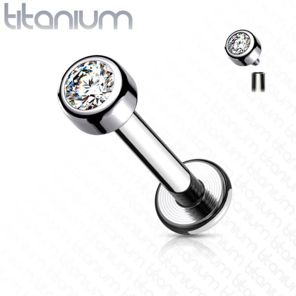 Intern geschroefde labret piercing van titanium met kristal in verschillende kleuren - Afbeelding 8