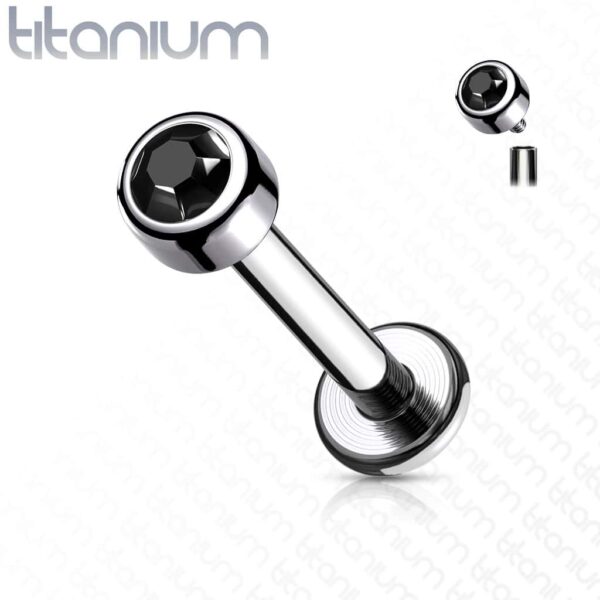 Intern geschroefde labret piercing van titanium met kristal in verschillende kleuren - Afbeelding 9