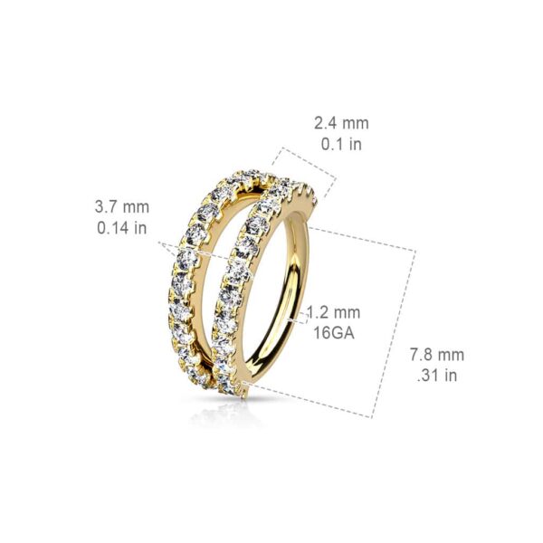 Dubbele piercing ring met ingelegde CZ steentjes - Afbeelding 2
