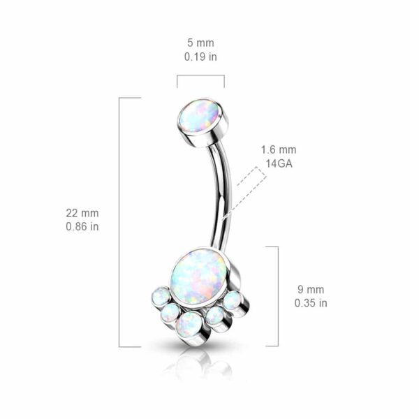 Titanium navelpiercing met tros van opaal stenen intern geschroefd - Afbeelding 2