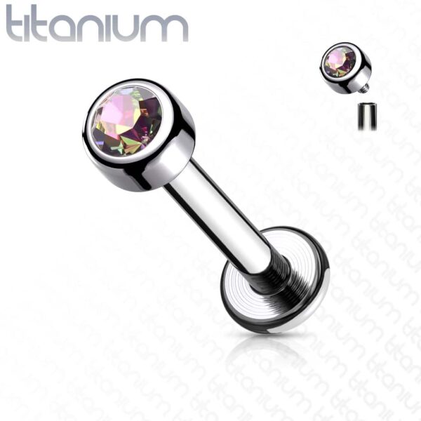 Intern geschroefde labret piercing van titanium met kristal in verschillende kleuren - Afbeelding 12