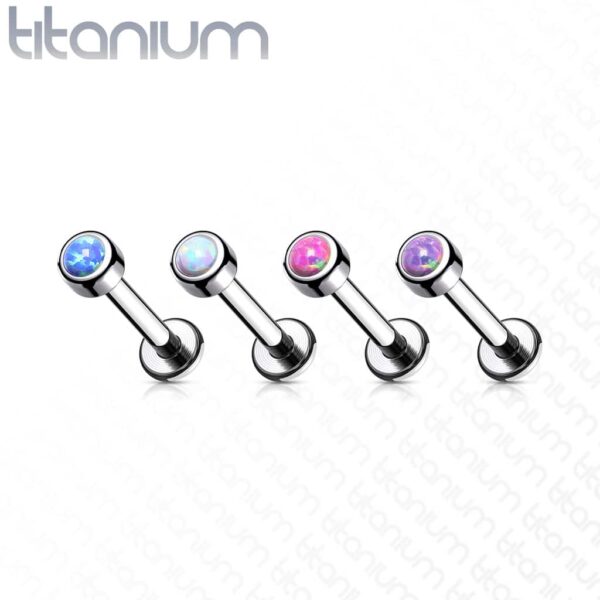 Intern geschroefde labret piercing van titanium met opaal steen in verschillende kleuren - Afbeelding 3
