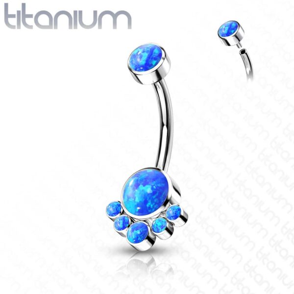 Titanium navelpiercing met tros van opaal stenen intern geschroefd - Afbeelding 6