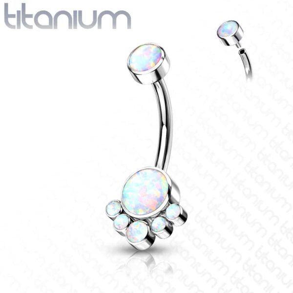 Titanium navelpiercing met tros van opaal stenen intern geschroefd - Afbeelding 7