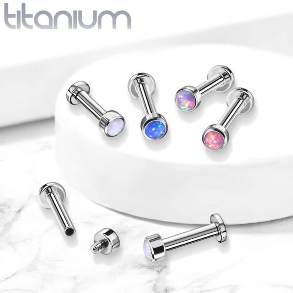 Intern geschroefde labret piercing van titanium met opaal steen in verschillende kleuren - Afbeelding 5