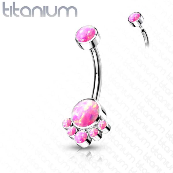 Titanium navelpiercing met tros van opaal stenen intern geschroefd - Afbeelding 8
