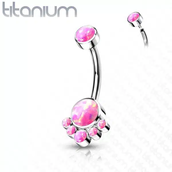 Titanium navelpiercing met tros van opaal stenen intern geschroefd - Afbeelding 8