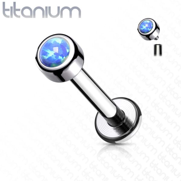 Intern geschroefde labret piercing van titanium met opaal steen in verschillende kleuren - Afbeelding 6