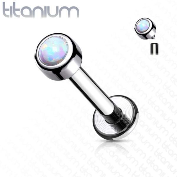 Intern geschroefde labret piercing van titanium met opaal steen in verschillende kleuren - Afbeelding 7