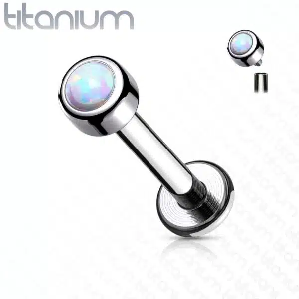 Intern geschroefde labret piercing van titanium met opaal steen in verschillende kleuren - Afbeelding 7