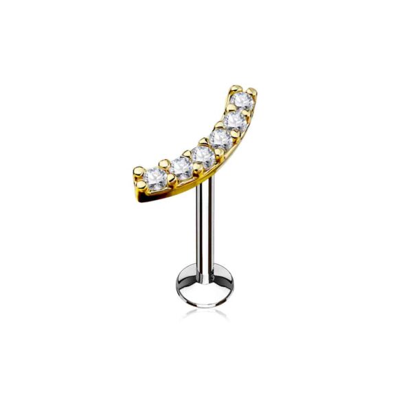 Intern geschroefde labret piercing met heldere CZ stenen in boog - Afbeelding 3