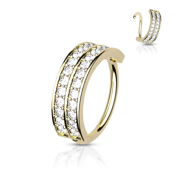 Piercing ring met dubbel omlijnde halve cirkel met ingelegde CZ steentjes - Afbeelding 2