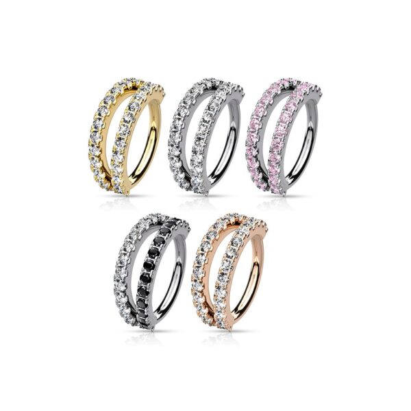 Dubbele piercing ring met ingelegde CZ steentjes - Afbeelding 3