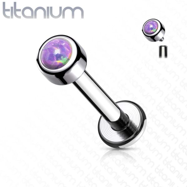Intern geschroefde labret piercing van titanium met opaal steen in verschillende kleuren - Afbeelding 9