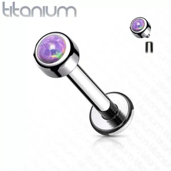 Intern geschroefde labret piercing van titanium met opaal steen in verschillende kleuren - Afbeelding 9