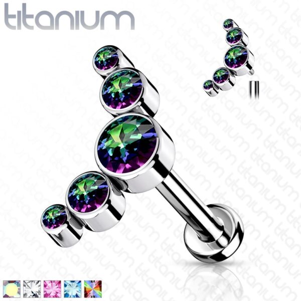 Intern geschroefde labret piercing van titanium met 5 CZ stenen top