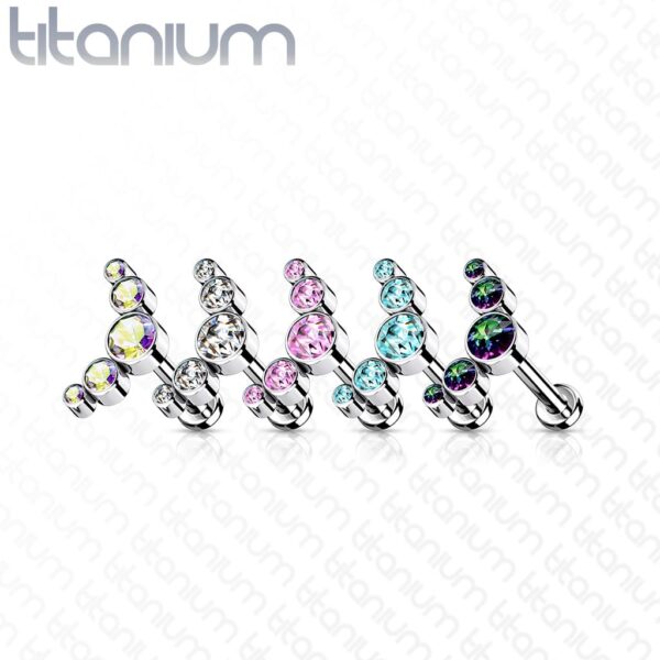 Intern geschroefde labret piercing van titanium met 5 CZ stenen top - Afbeelding 2