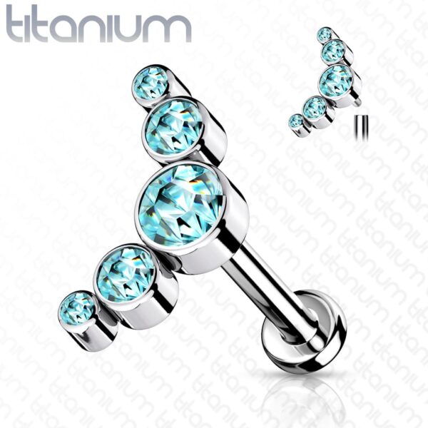 Intern geschroefde labret piercing van titanium met 5 CZ stenen top - Afbeelding 8
