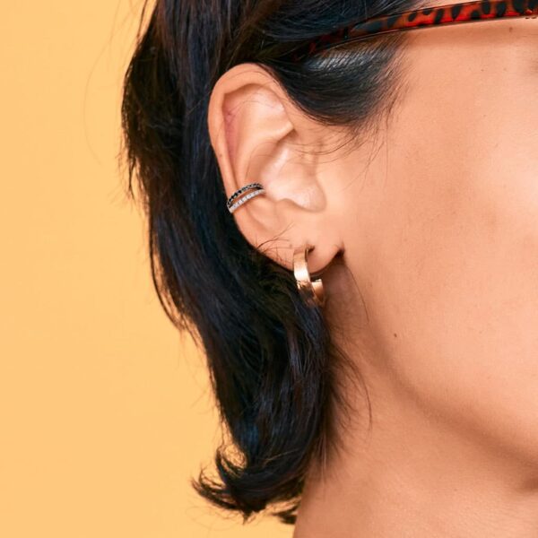 Dubbele piercing ring met ingelegde CZ steentjes - Afbeelding 4
