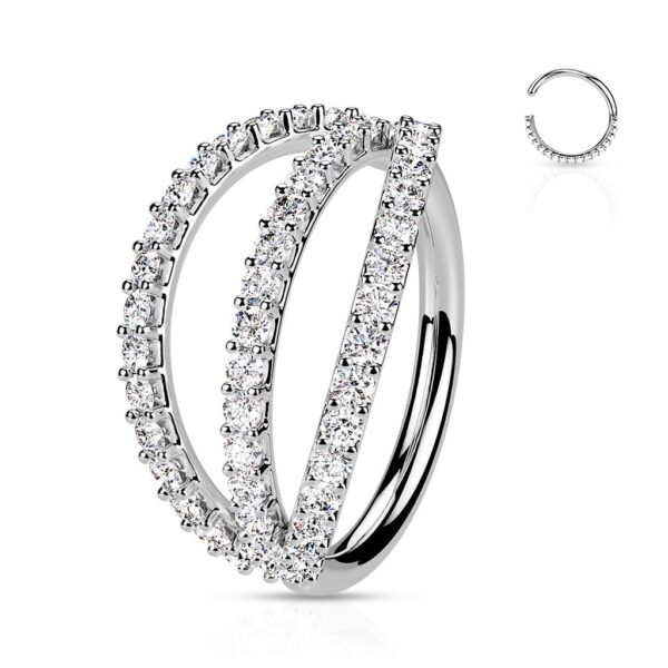 Naadloze piercing ring met triple heldere CZ steentjes - Afbeelding 6