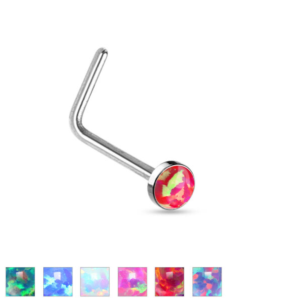 Neus stud piercing met gekleurde opaal steen