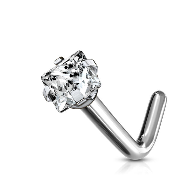 Titanium neus stud piercing met helder vierkant prong-set - Afbeelding 8