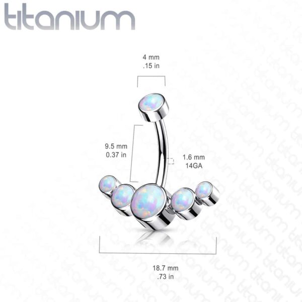 Titanium navelpiercing met curve van 5 opaal stenen intern geschroefd - Afbeelding 2