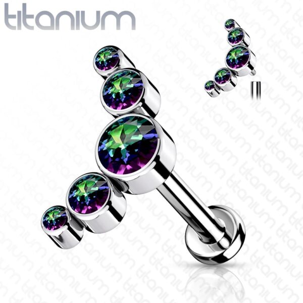 Intern geschroefde labret piercing van titanium met 5 CZ stenen top - Afbeelding 9