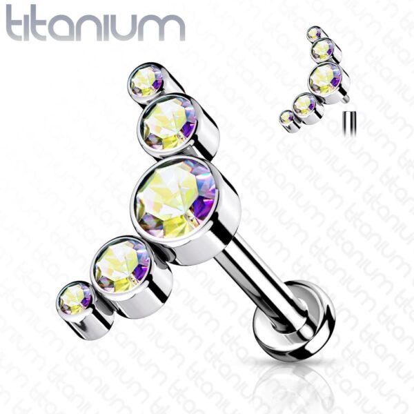 Intern geschroefde labret piercing van titanium met 5 CZ stenen top - Afbeelding 10