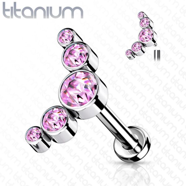 Intern geschroefde labret piercing van titanium met 5 CZ stenen top - Afbeelding 12