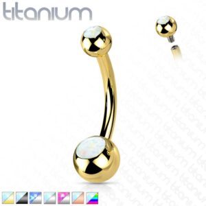 Titanium navelpiercing met dubbele opaal stenen