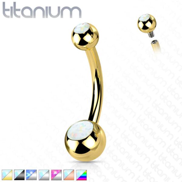 Titanium navelpiercing met dubbele opaal stenen